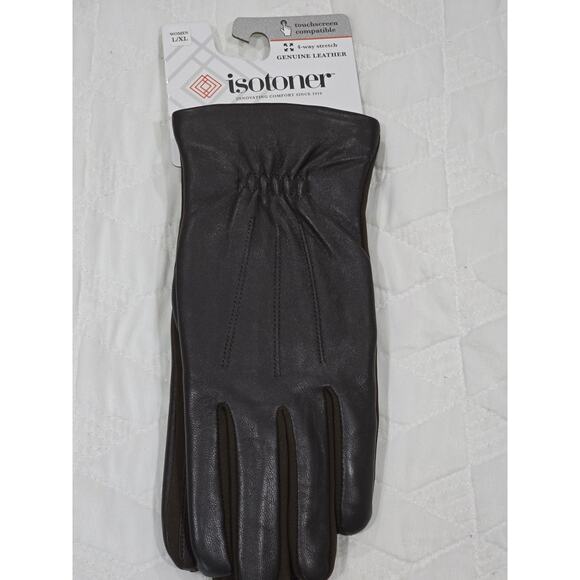 Isotoner Signature Women's Stretch Leather Touchscreen Gloves - Brown L/XL - Picture 3 of 5